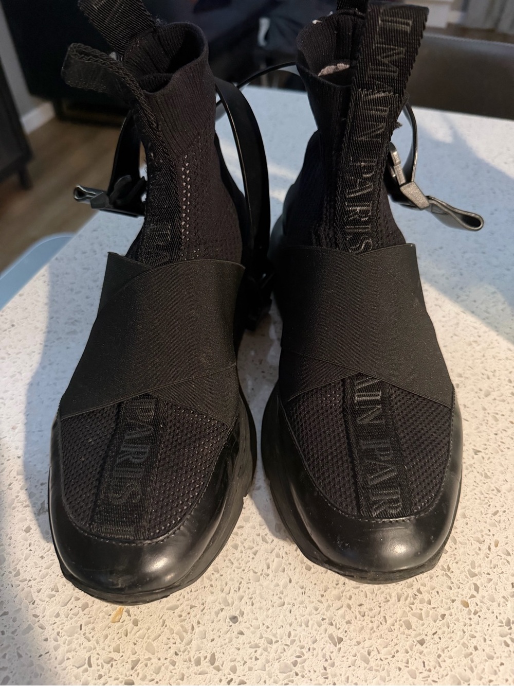 Black Men’s  Balmain High-Top Knit Sneakers - Designer Paris Style